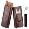 AMANCY 3-Finger Classy Black Brown Crocodile Pattern Leather Cigar Case With Small Humidifier and Cutter view 1