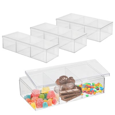 Hammont Rectangle Acrylic Box - Shelf Organizer Bins - Clear Storage Containers - Candy Party Favors | Bathroom Storage | Makeup Cosmetic Organization | 7.5"x3.75"x2" (4 pack)