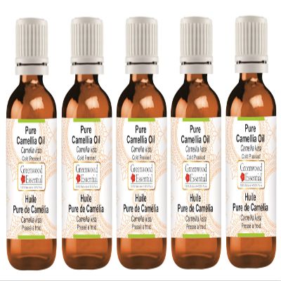 Greenwood Essential Pure Camellia Oil (Camellia kissi) Cold Pressed (Pack of Five) 100ml X 5 (16.9 oz)