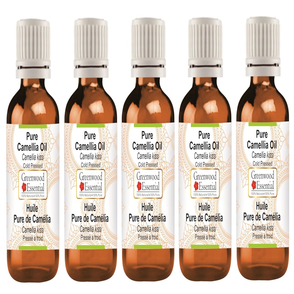 Greenwood Essential Pure Camellia Oil (Camellia kissi) Cold Pressed (Pack of Five) 100ml X 5 (16.9 oz)