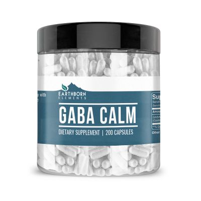 Earthborn Elements GABA (Gamma Aminobutyric Acid) 200 Capsules, Pure & Undiluted, No Additives