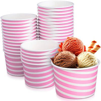 TYPTOP-EXTRA DURABLE Fun Pink Stripe Design Ice Cream Bar Essential, 8 oz. Ice Cream Cups/Bowl - Perfect Snack Cups for Kids Birthday & Holiday Parties, Disposable for Easy Clean-up!