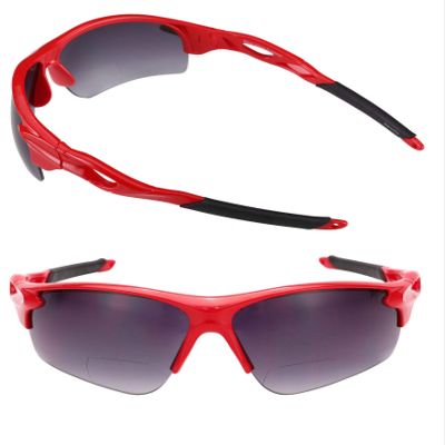 Mass Vision 2 Pair of 'The Athlete' Precision Sport Wrap Lightweight Bifocal Unisex Reading Sunglasses with UV400 Protection (Red, 1.75)