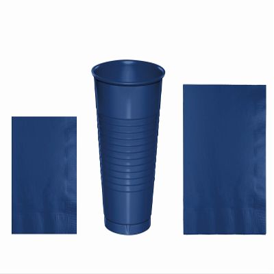 Baxters Party Bundles Bulk, Navy Blue, 100 Count 16 Ounce Plastic Cups, 100 Count Beverage Cocktail Paper Napkins, 100 Count Luncheon Paper Napkins, Pack Contains 300 Pieces Made in the USA