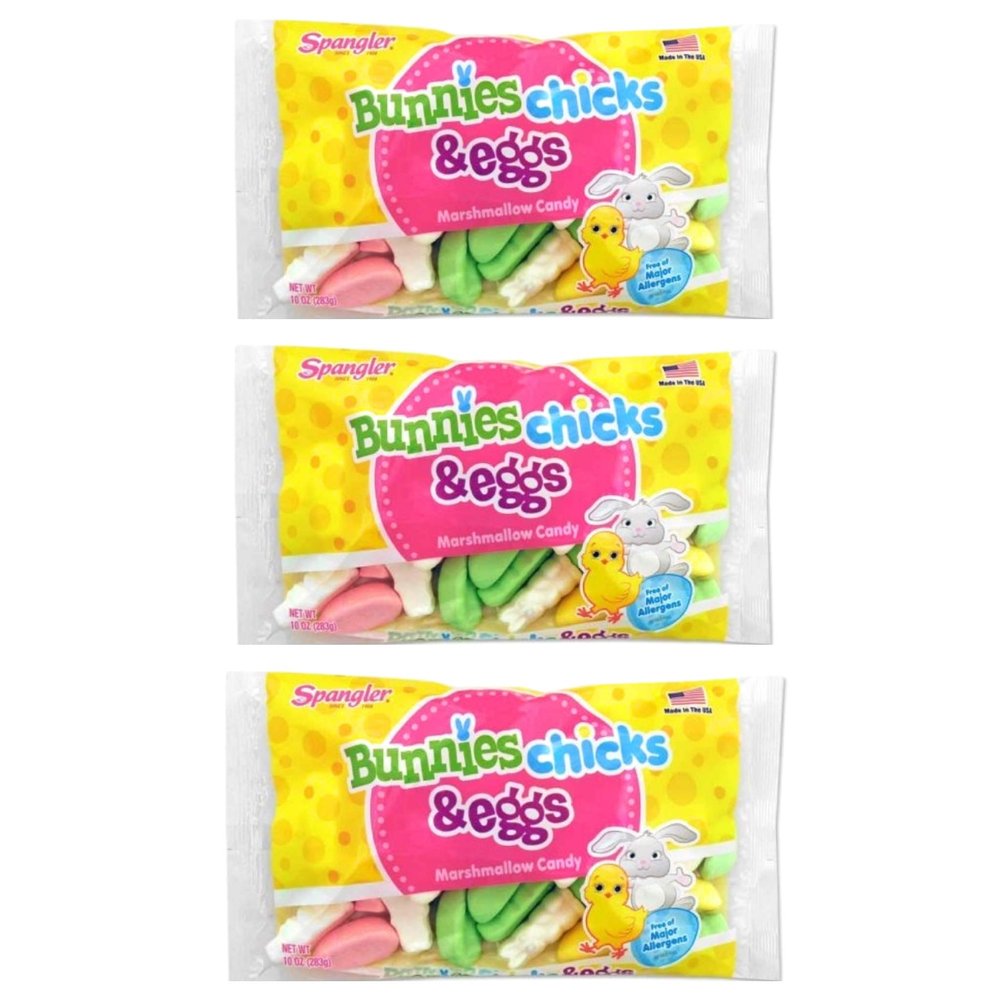 Spangler Bunnies, Chicks, and Eggs Marshmallow Easter Candy - Pack of 3 - 10 oz Per Bag - 30 oz Total of Candy Gluten Free, Peanut Free, Milk Free, Egg Free, Fish Free, and Wheat Free