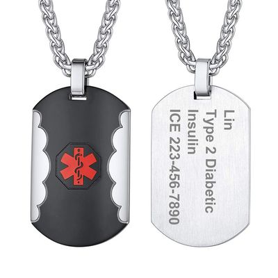 Supcare Custom Dog Tags Necklaces Stainless Steel Necklace Mens Jewelry Medical Alert Necklace for Men Customize Mens Necklace