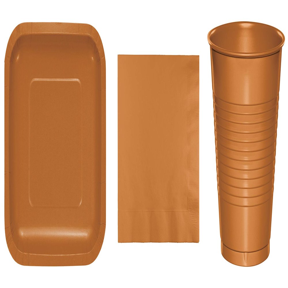 Baxters Party Bundles Bulk, Pumpkin Spice, 36 Count 7 Inch Paper Plates, 40 Count 16 Ounce Plastic Cups, 50 Count Luncheon Paper Napkins, Pack Contains 126 Pieces Made in The USA