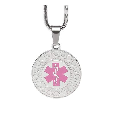 BAIYI HOPE Medical Alert ID Necklace for Women Free Engraving Heart-Shaped Emergency ID Dog Tag Pendants & Snake Chain 20in