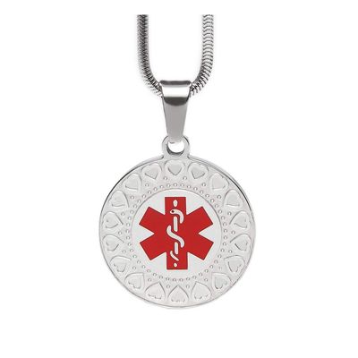 BAIYI HOPE Medical Alert ID Necklace for Women Custom Heart-Shaped Stainless Steel Dog Tag Personalized Medical Identification Pendants with 20" Snake Chain