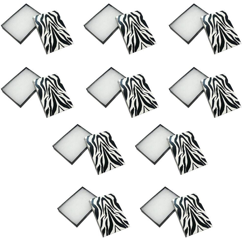 100 Pc 5-3/8" x 3-7/8" x 1" Gift Boxes Jewelry Zebra Animal Print Cotton Filled
