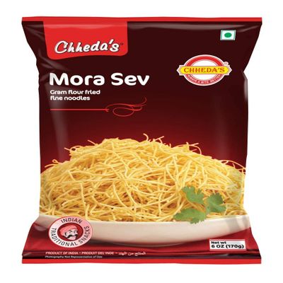 Chheda's Mora Sev - Gram Flour Fried Fine Noodles - Namkeen Sev - Bhel Puri Sev - Ready to Eat - Indian Namkeen 170g (Pack of 3)