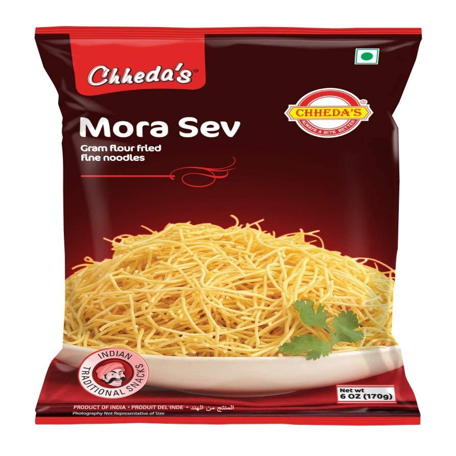 Chheda's Mora Sev - Gram Flour Fried Fine Noodles - Namkeen Sev - Bhel Puri Sev - Ready to Eat - Indian Namkeen 170g (Pack of 3)