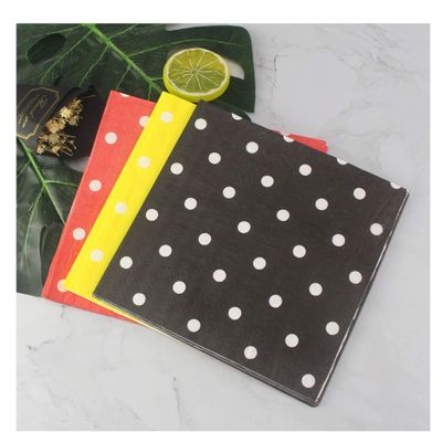Yellow Red Black Polka Dot Paper Napkins 60count, Decorative Dinner Luncheon Napkins for Party Events, folded 6.5 x 6.5, unfolded 13 x 13