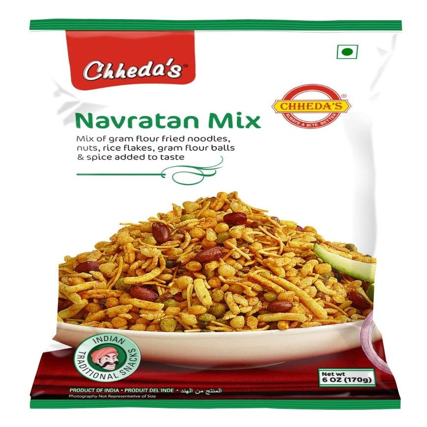 Chheda's Navratan Mix - Besan Sev, Peanuts, Boondi, Rice Flakes - Mix Farsan - Ready to Eat Mixture - Indian Namkeen 170g (Pack of 3)