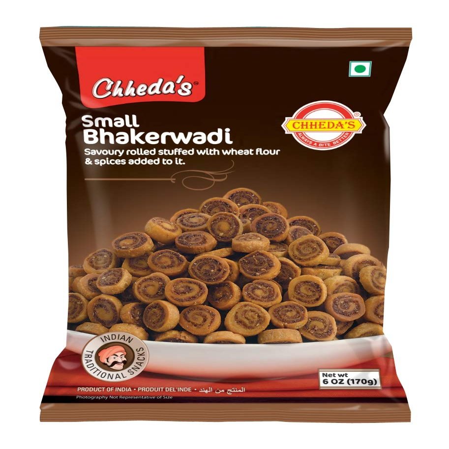 Chheda's Small Bakarwadi - Crispy Spicy Snack - With Spicy Filling - Spicy Spring Rolls - Ready to Eat Snack - Indian Namkeen 170g (Pack of 4)