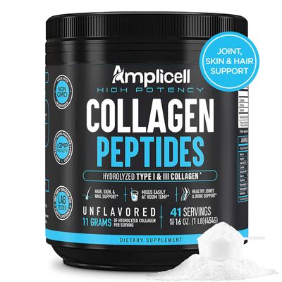 AMPLICELL Multi Collagen Peptides Powder Hydrolyzed Type I & III Grass-Fed Bovine Collagen Unflavored Protein for Hair Skin Nails, Joints & Mobility Keto Paleo 41 Servings