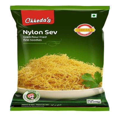 Chheda's Nylon Sev - Gram Flour Fried Fine Noodles - Namkeen Sev - Bhel Puri Sev - Ready to Eat - Indian Namkeen 170g (Pack of 3)