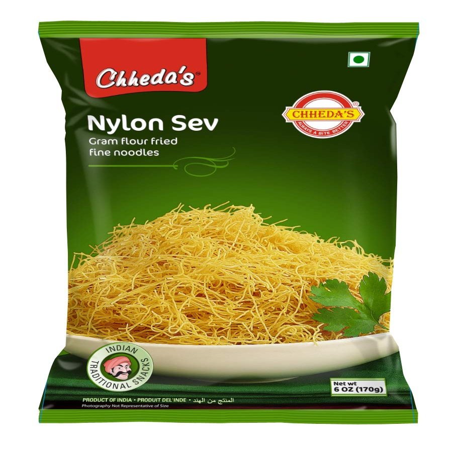 Chheda's Nylon Sev - Gram Flour Fried Fine Noodles - Namkeen Sev - Bhel Puri Sev - Ready to Eat - Indian Namkeen 170g (Pack of 3)