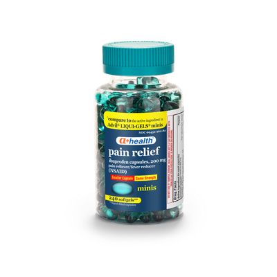 A+Health Mini Ibuprofen 200 Mg Softgels, Pain Reliever/Fever Reducer (NSAID), 240 Count