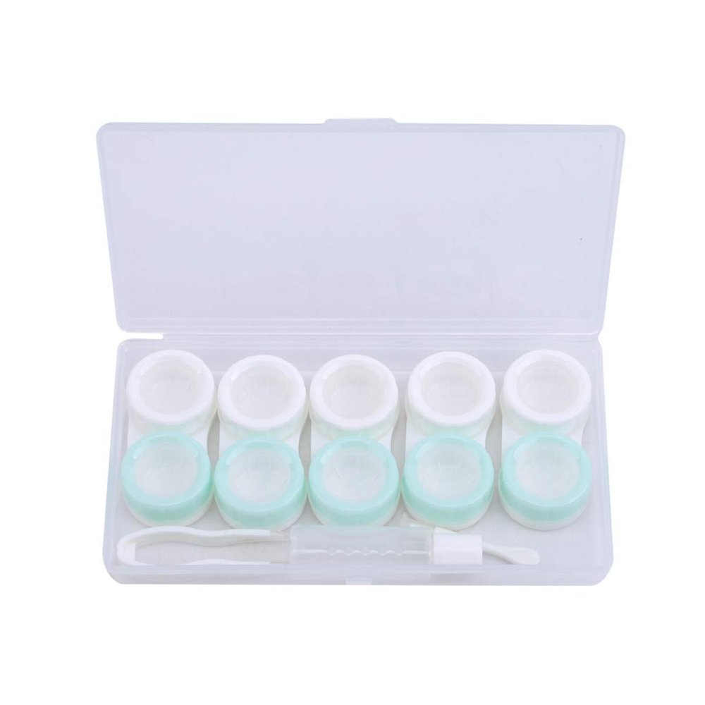 Winwinfly Transparent Storage Box Contact Lens Case Simple Large Capacity Pupil Caske,Green White