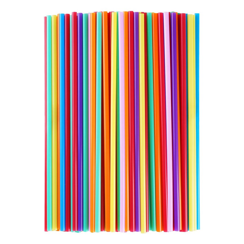 100 Pcs Colorful Plastic Long Disposable Drinking Straws. (0.23''diameter and 10.2"long)