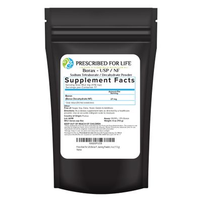 Prescribed for Life Borax Powder, Pure USP NF Grade All Natural Sodium Borate Powder, Household Laundry Booster, Slime Activator & Multipurpose Cleaning Powder (4oz / 113g)