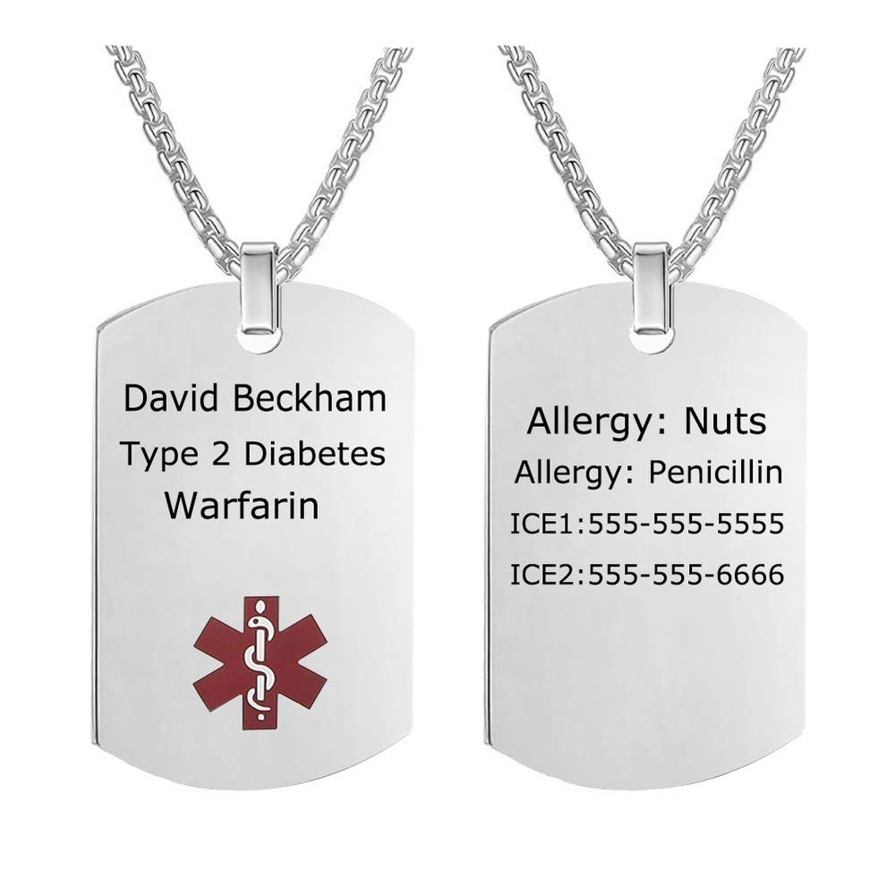 BBX JEWELRY Custom Medical Alert Necklace ID Pendant for Men Free Engraving