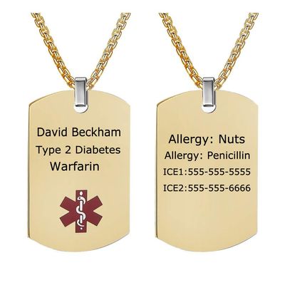 BBX JEWELRY 28 inches Medical Alarm Necklace Men's Medical Alert Necklace ID Dog Tags Free Engraving