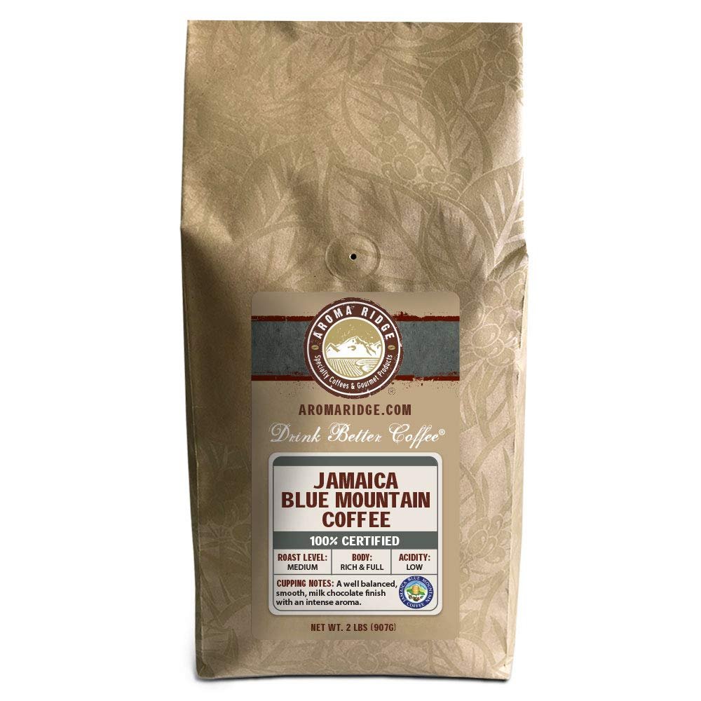 Aroma Ridge Jamaica Blue Mountain Coffee Ground 2 lbs Bag - Medium Roast Fresh Roasted in USA - 100% Pure and Authentic Jamaican Gourmet Coffee with a Smooth Milk Chocolate Finish | Grade 01