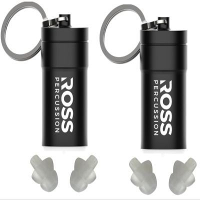 Ross Percussion High Fidelity Drummer Ear Plugs with 19 dB Noise Reduction - Includes Case and Keychain, Soft Silicone for Comfort (2 Pair)