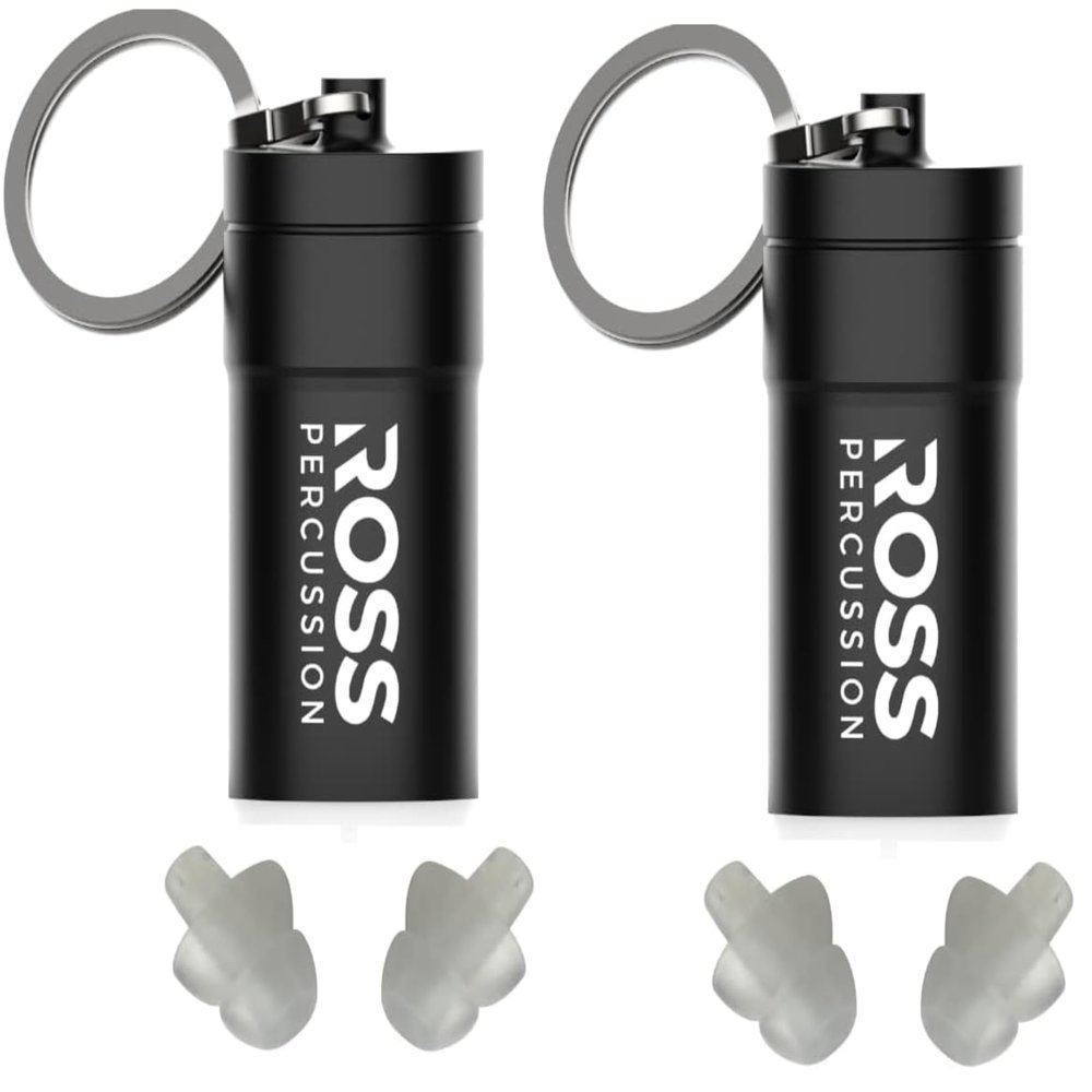 Ross Percussion High Fidelity Drummer Ear Plugs with 19 dB Noise Reduction - Includes Case and Keychain, Soft Silicone for Comfort (2 Pair)