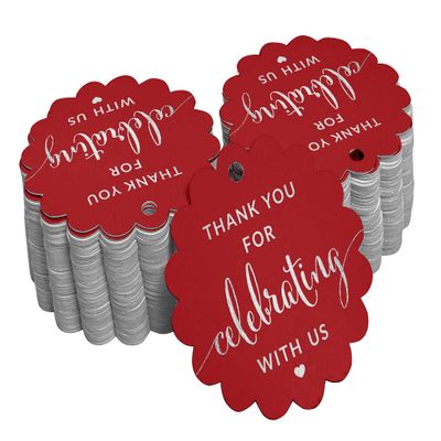 Inkdotpot Real Silver Foil Thank You for Celebrating with Us Bridal Shower-Baby Shower-Retirement-Wedding-Birthday Tags Favor Hang Paper Tags 100 Pieces
