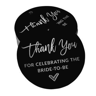 Inkdotpot 50 Pack Thank You for Celebrating The Bride to Be Bridal Shower Favor Paper Tags Craft Real Silver Foil Hang Tags