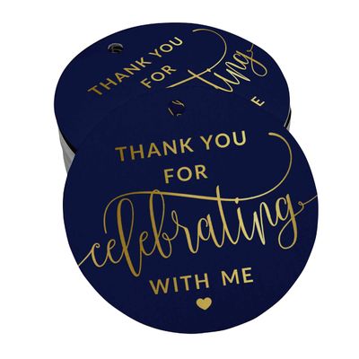 Inkdotpot Thank You for Celebrating with Me Birthday Bottle Tag Real Gold Foil Favor Hang Tags 100 Pack