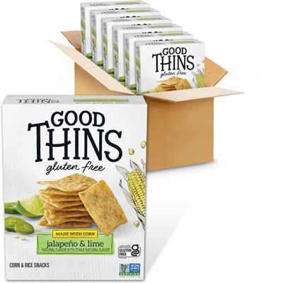 Good Thins Jalapeo & Lime Corn & Rice Snacks Gluten Free Crackers, Bulk Snack Crackers, 6 - 3.5 oz Boxes