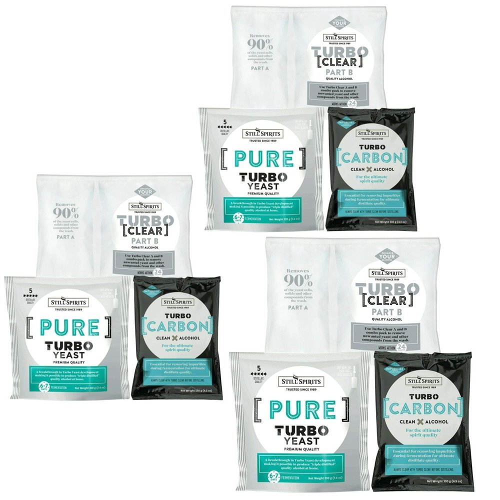 3x Still Spirits Pure Turbo Yeast, TurboClear, Liquid Carbon