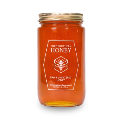 100% Authentic, USA - Made Raw Unfiltered Honey, Made by Pure Southern Honey [ 1 lb] - Unheated - Non - GMO, No Additives, All - Natural Sweetener- Environmental-Friendly Glass Jar