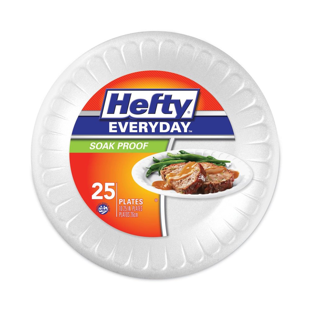 Hefty Soak Proof Foam Plates, 10-1/4-Inch dia, White, 25/Pack