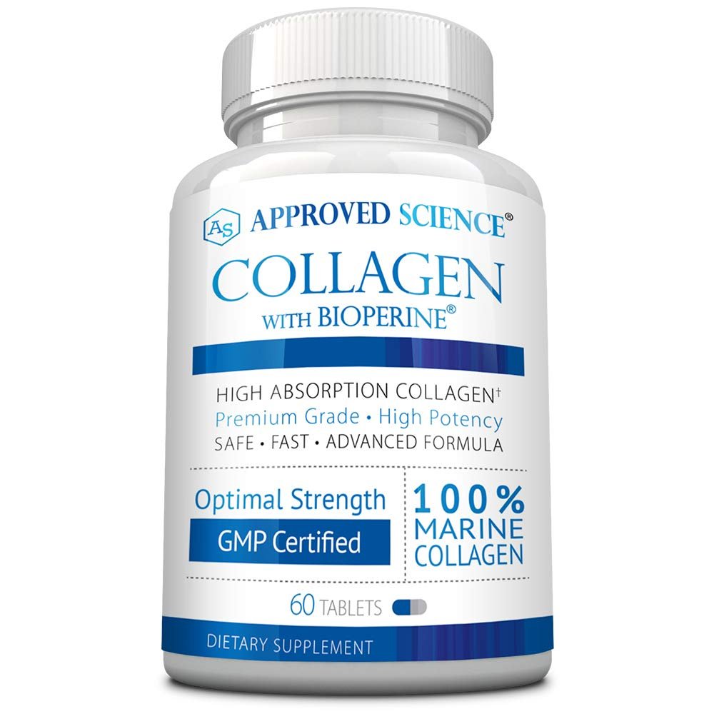 Approved Science Collagen Pills - Absorbable Marine Collagen Types I and III - 60 Tablets - Healthy Hair and Skin - Vitamin C, Sodium, and Bioperine for Fast Results - Non-GMO, Made in USA