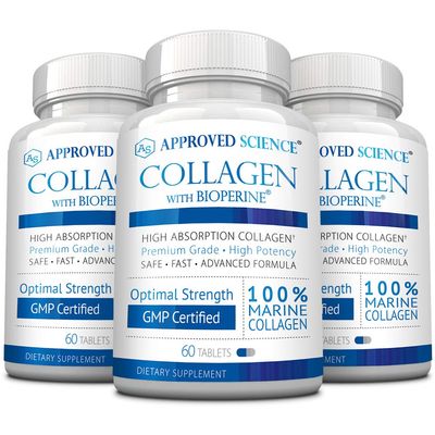 Approved Science Collagen Pills - Absorbable Marine Collagen Types I and III - 180 Tablets - Healthy Hair and Skin - Vitamin C, Sodium, and Bioperine for Fast Results - Non-GMO, Made in USA