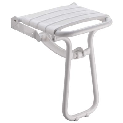 12.2" Eleganto White Foldaway Wall Mount Handicap Shower Seat with Integrated Support Stand