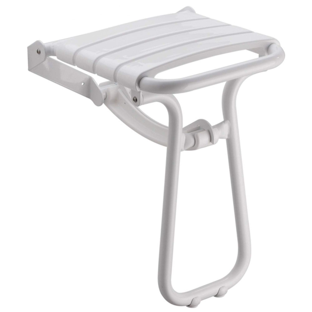 12.2" Eleganto White Foldaway Wall Mount Handicap Shower Seat with Integrated Support Stand