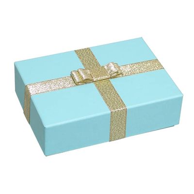 TAKEMEKI GIF-636-BLL Gift Box with Ribbon, Present, Wrapping, Packaging, Box, Paper Box, Durable, Rectangular, L Gold Ribbon, 4.1 x 5.9 x 1.8 inches (10.5 x 15 x 4.5 cm), Blue