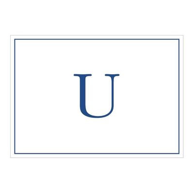 Caspari Navy Embossed Initials Boxed Note Cards in Letter U, 16 Cards & Envelopes