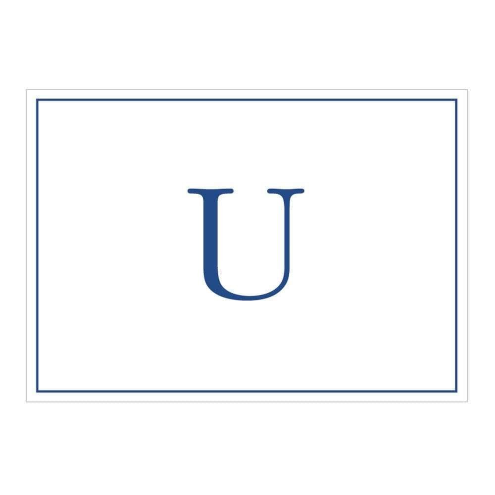 Caspari Navy Embossed Initials Boxed Note Cards in Letter U, 16 Cards & Envelopes