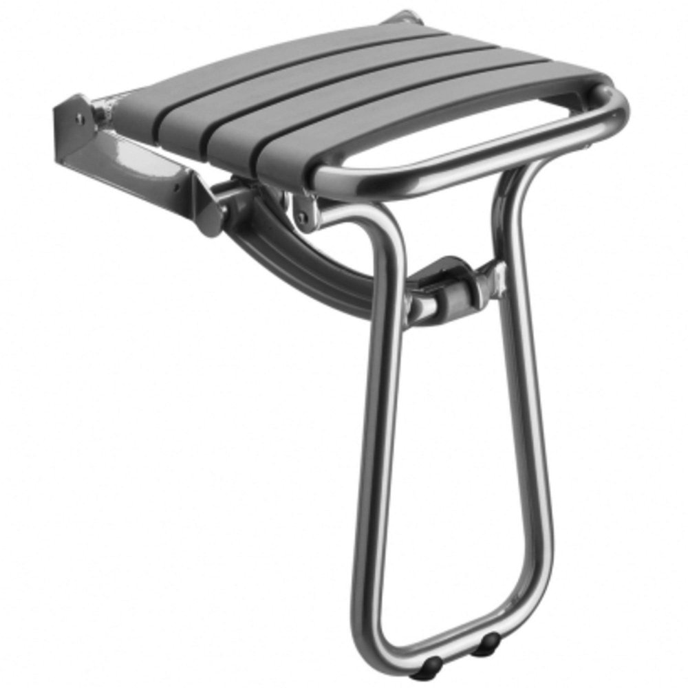 12.2" Eleganto Lunar Gray Foldaway Wall Mount Handicap Shower Seat with Integrated Support Stand