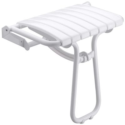 23" Eleganto White Foldaway Wall Mount Handicap Shower Seat with Integrated Support Stand