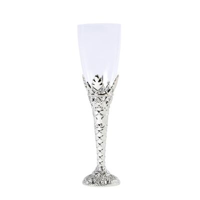 DecorFest Premium 12 Pieces Plastic Champagne Flutes 8" 4.5oz Disposable Silver Medieval Design Stem Clear Champagne Glasses, Flute Set for Celebration