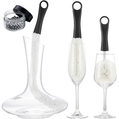 Boao 3 Pcs Decanter Cleaning Brush Wine Glass Decanter Flexible Bottle Brush Set with Cleaning Beads Household Tools for Bottle Goblets Glasses Cups(Black)