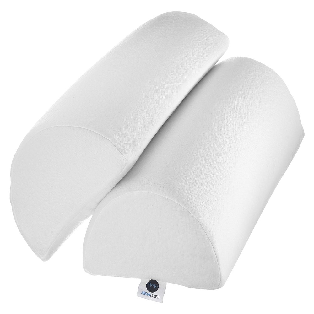 AllSett Health Half Moon Bolster Pillow for Legs, Back and Head (2 Pack) Semi Roll for Ankle and Foot Comfort with White Cotton Machine Washable Cover | Premium Memory Foam | 2 Pillow System